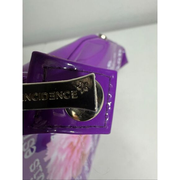 Incidence Women’s Patent Faux Leather Floral Print Purple Makeup Toiletry Bag - Picture 6 of 10